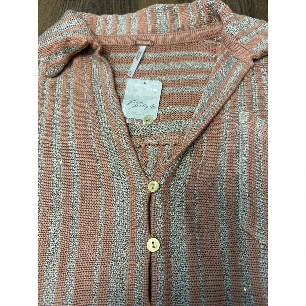 Free People $168 Beach Bash Heavy Knit Sweater Striped Metallic Bohemian Coastal